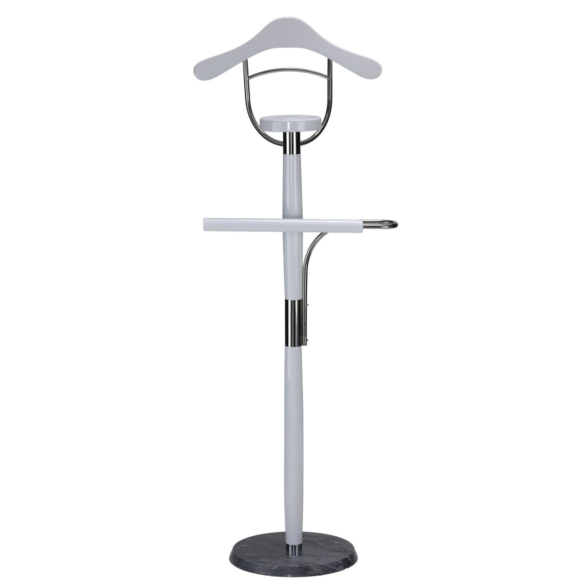 Cortesi Home Winfield Suit Valet Stand in Contemporary White Lacquer Wood