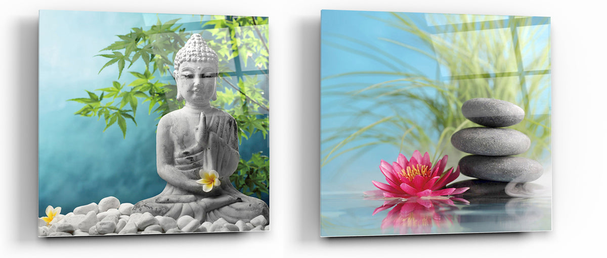 Cortesi Home Karma Tempered Glass Wall Art, 12&quot; x 12&quot; (Set of 2)