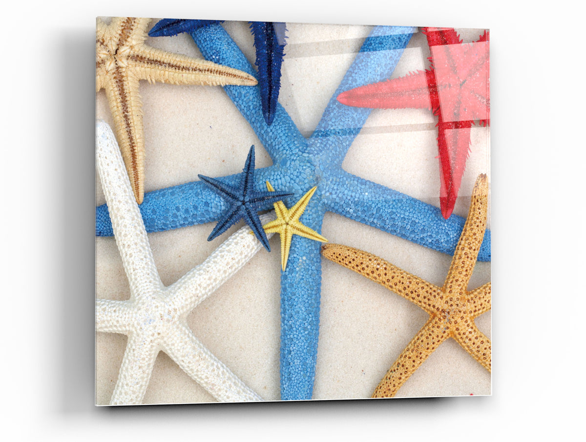 Cortesi Home Starfish Wishes Tempered Glass Wall Art, 12&quot; x 12&quot; (Set of 2)