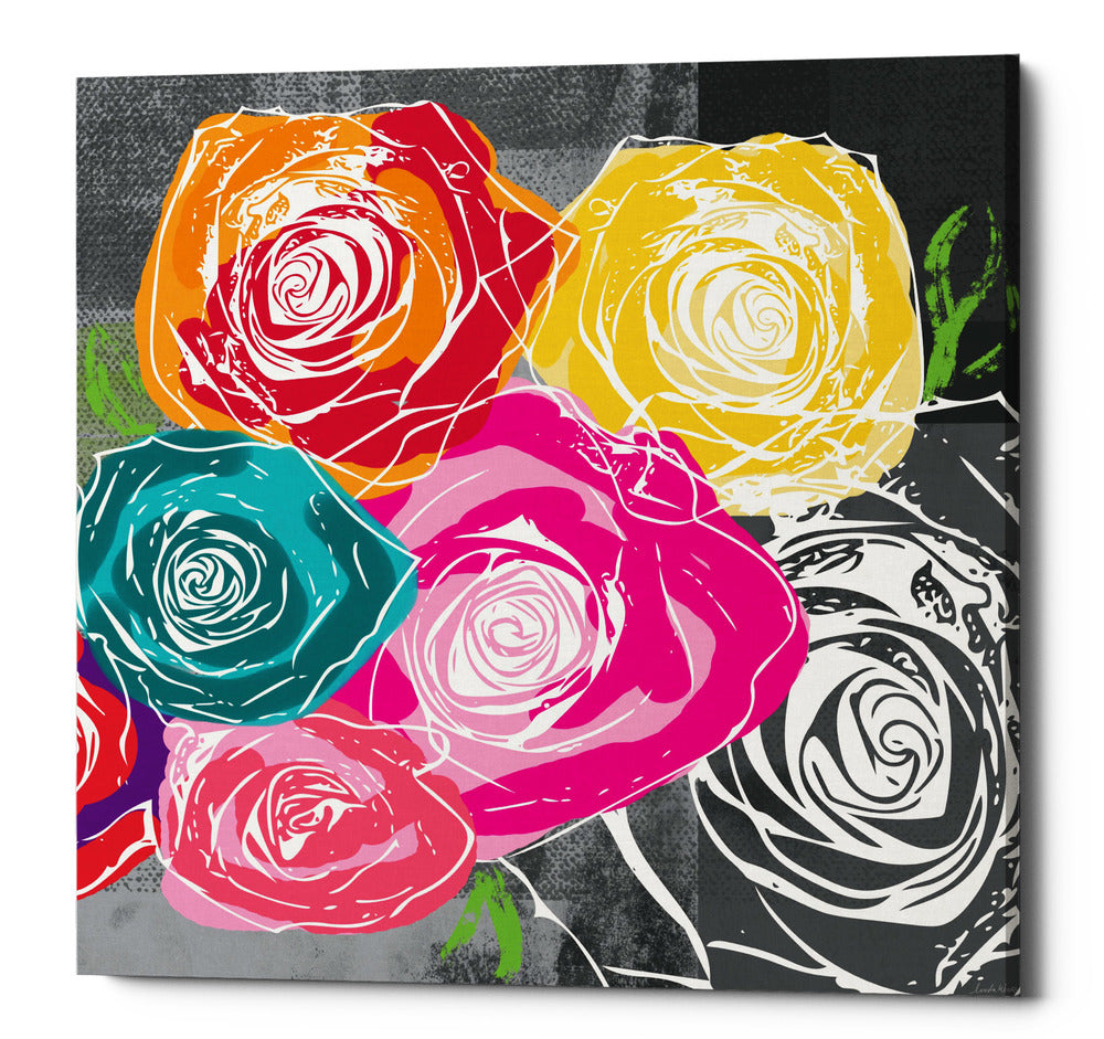 Epic Graffiti &quot;Colorful Roses II&quot; by Linda Woods, Giclee Canvas Wall Art, 12&quot;x12&quot;