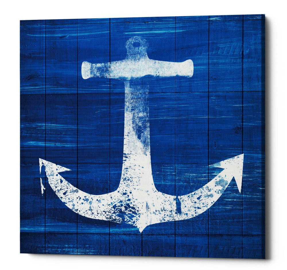 Epic Graffiti &quot;Blue and White Anchor&quot; by Linda Woods, Giclee Canvas Wall Art, 12&quot;x12&quot;