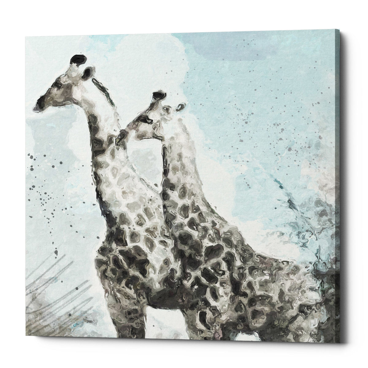 Epic Graffiti &quot;Two Giraffes&quot; by Linda Woods, Giclee Canvas Wall Art, 18&quot;x18&quot;