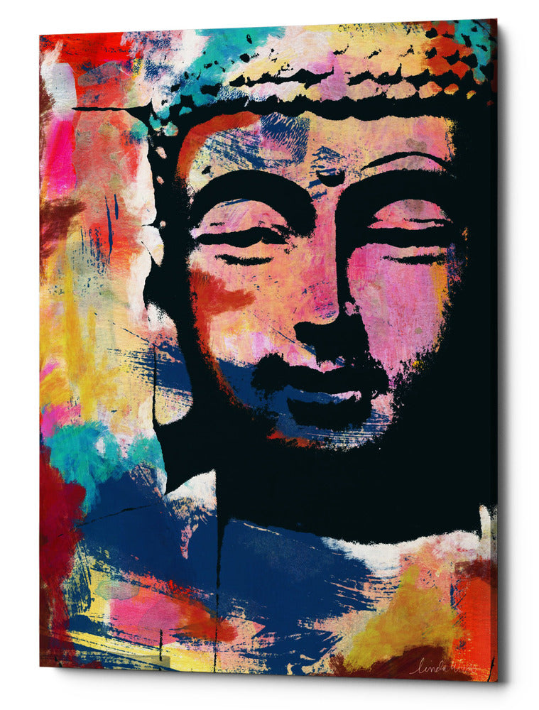 Epic Graffiti &quot;Painted Buddha II&quot; by Linda Woods, Giclee Canvas Wall Art, 18&quot;x26&quot;