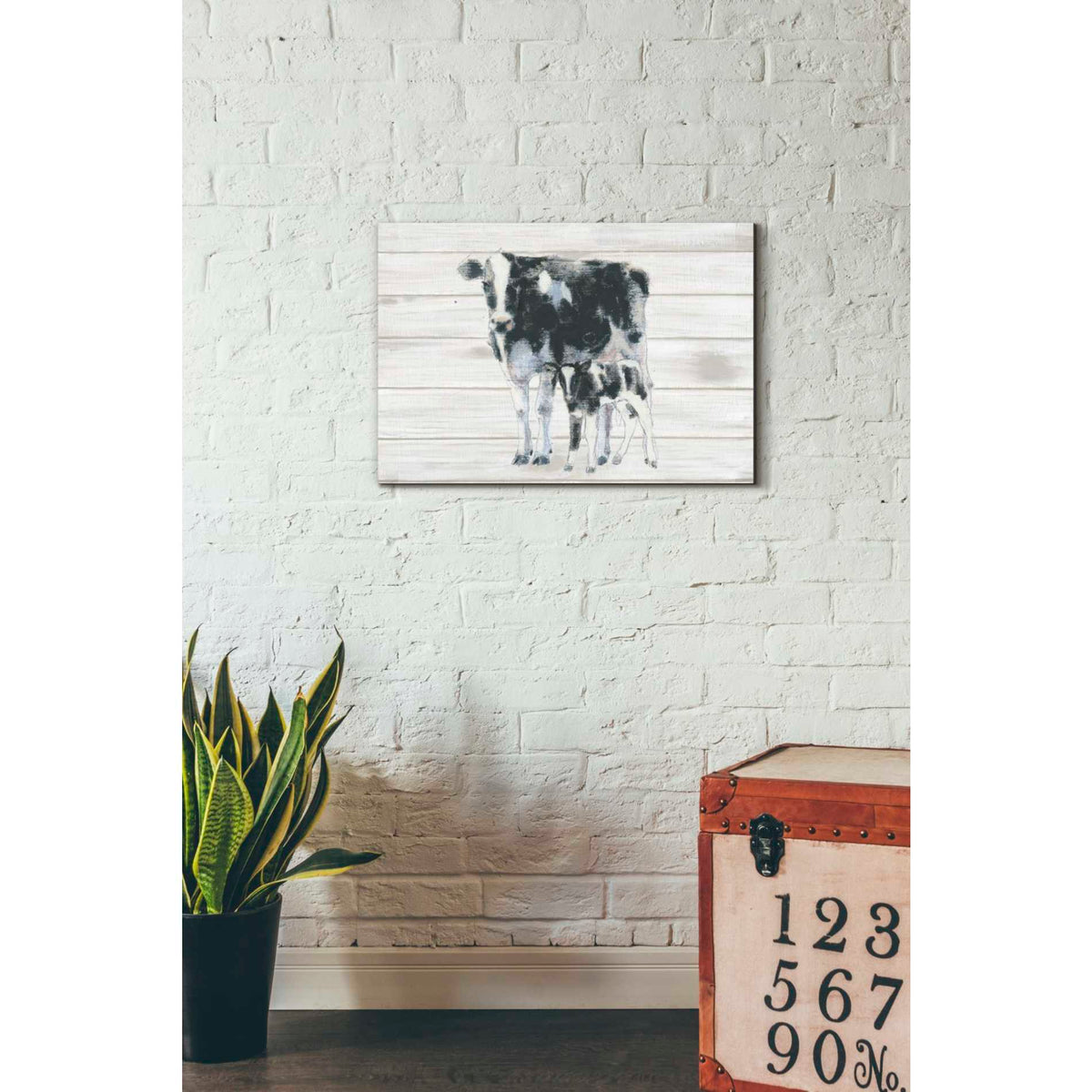 Epic Graffiti &#39;Cow and Calf on Wood&#39; by Emily Adams, Giclee Canvas Wall Art