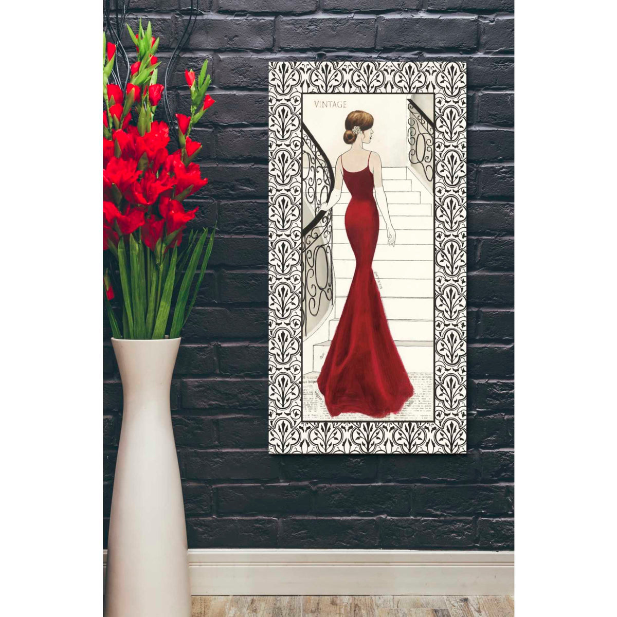 Epic Graffiti &#39;La Belle Rouge with Floral Cartouche Border&#39; by Emily Adams, Giclee Canvas Wall Art