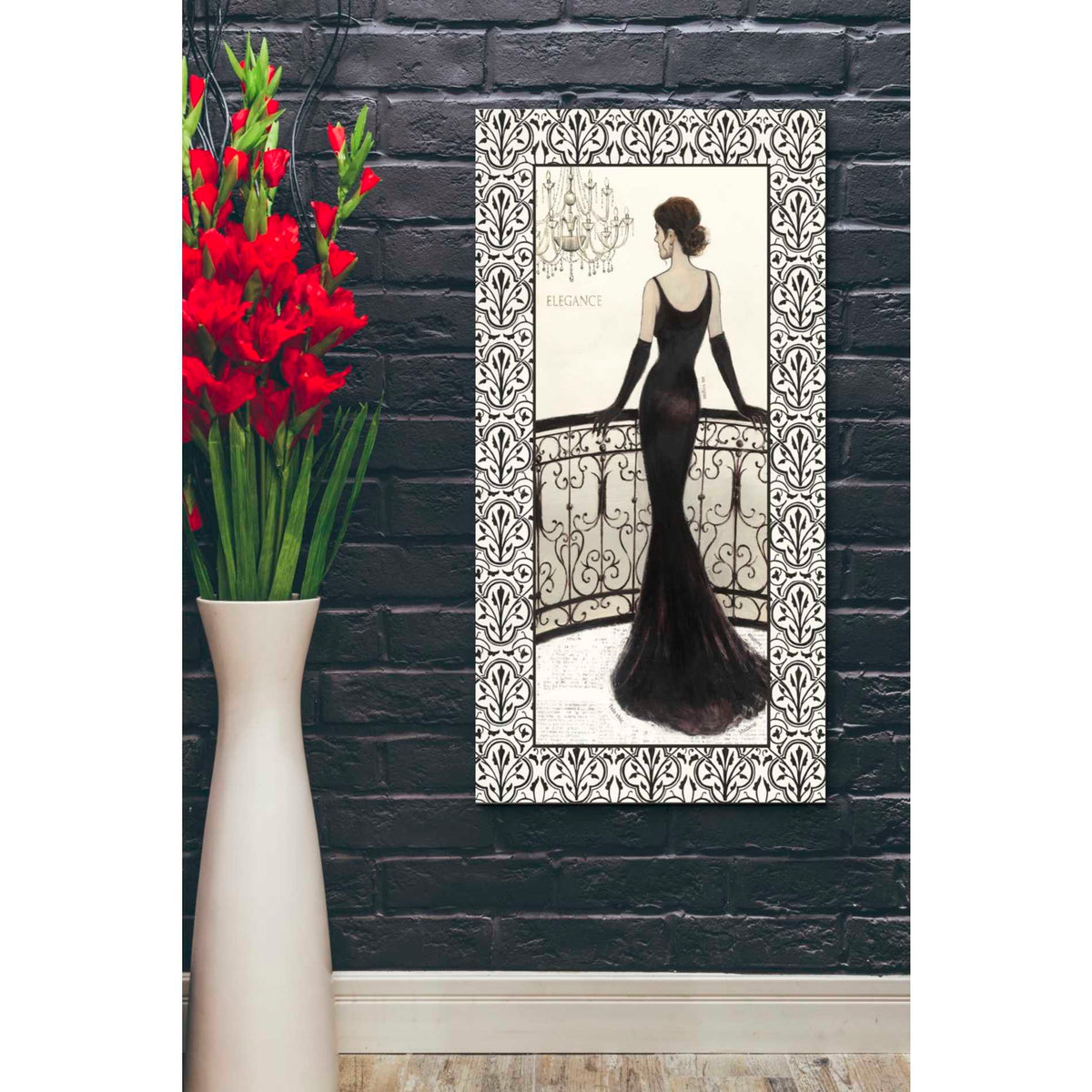Epic Graffiti &#39;La Belle Noir with Floral Cartouche Border  4&#39; by Emily Adams, Giclee Canvas Wall Art