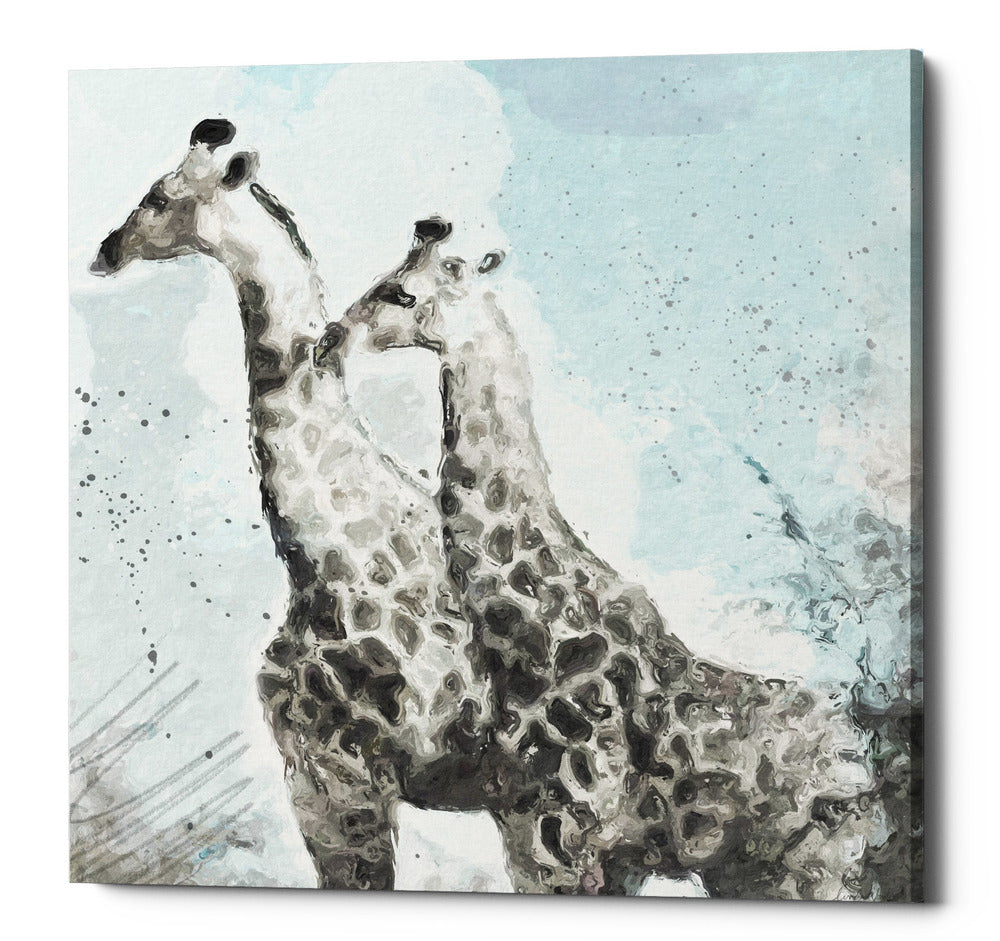 Epic Graffiti &quot;Two Giraffes&quot; by Linda Woods, Giclee Canvas Wall Art, 26&quot;x26&quot;