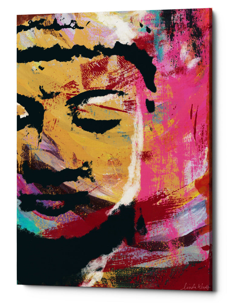 Epic Graffiti &quot;Painted Buddha III&quot; by Linda Woods, Giclee Canvas Wall Art, 26&quot;x40&quot;