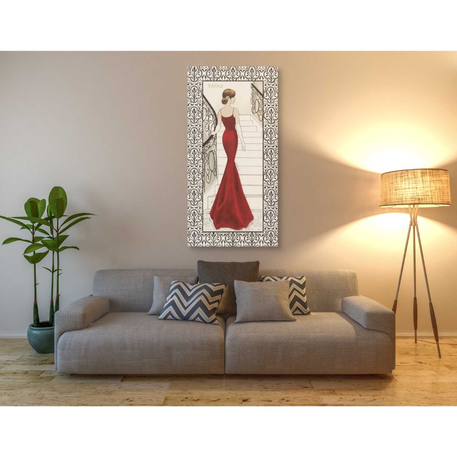 Epic Graffiti 'La Belle Rouge with Floral Cartouche Border' by Emily Adams, Giclee Canvas Wall Art