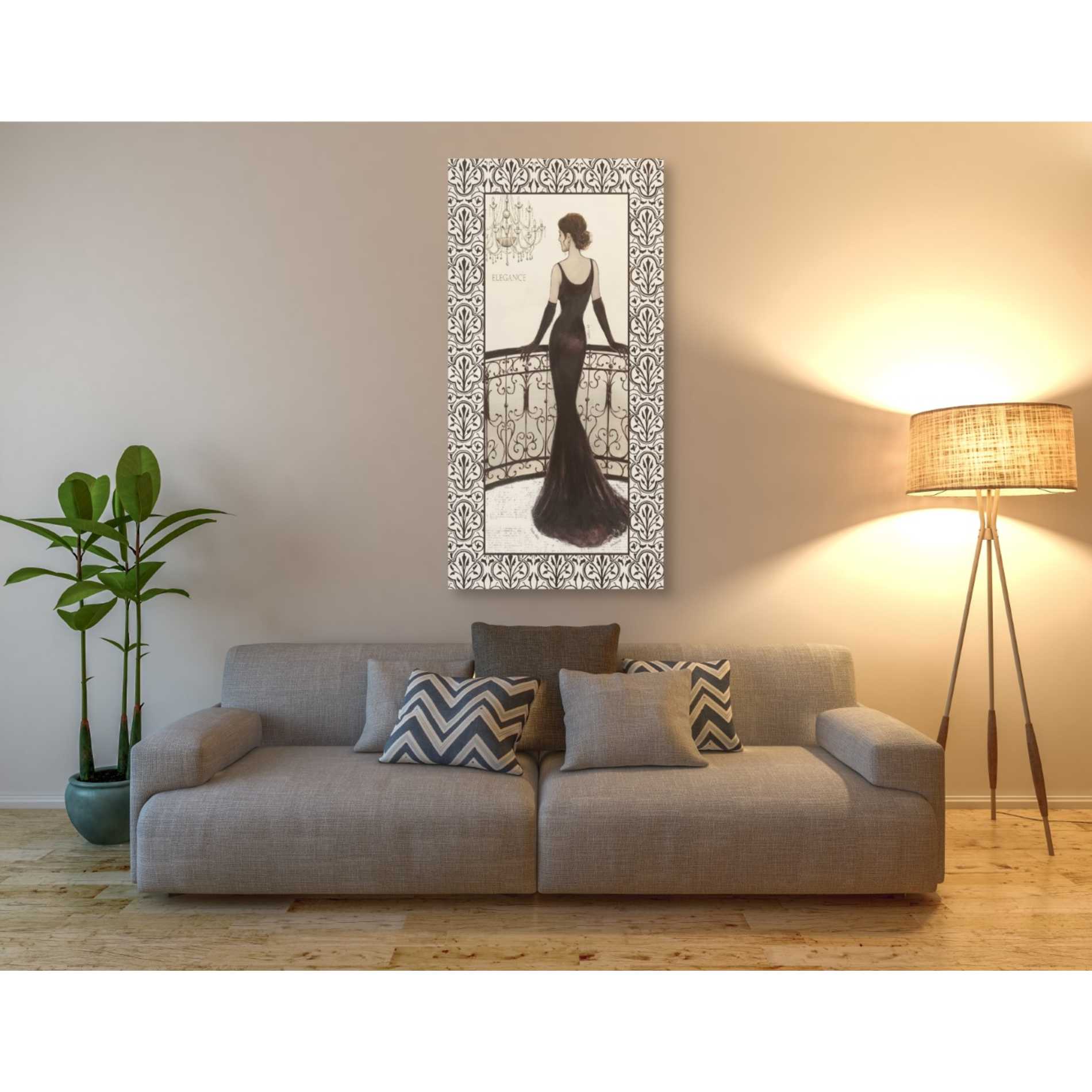 Epic Graffiti 'La Belle Noir with Floral Cartouche Border  4' by Emily Adams, Giclee Canvas Wall Art