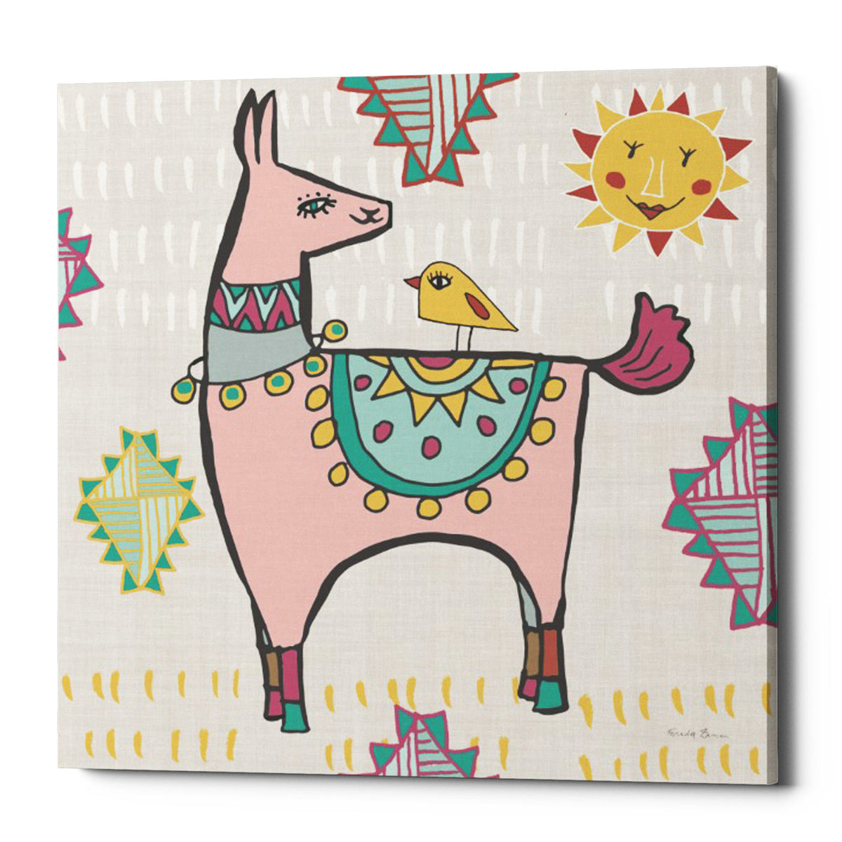 Epic Graffiti &quot;Playful Llamas III&quot; by Farida Zaman, Giclee Canvas Wall Art, 37&quot;x37&quot;