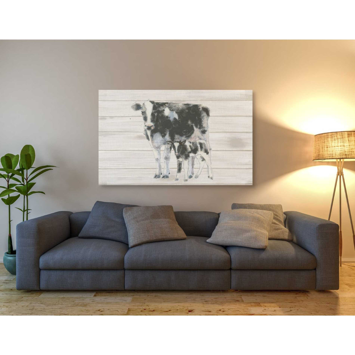 Epic Graffiti &#39;Cow and Calf on Wood&#39; by Emily Adams, Giclee Canvas Wall Art