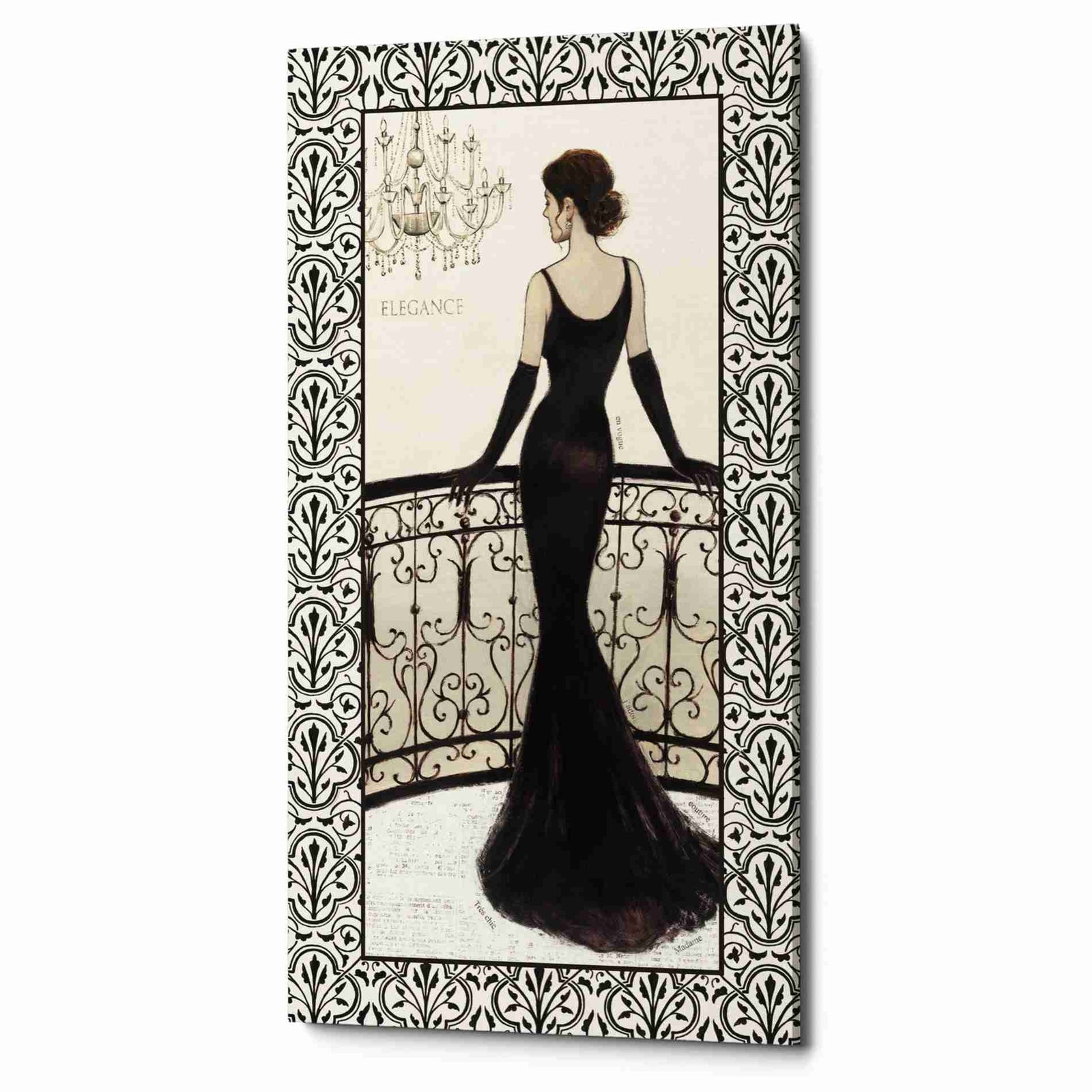 Epic Graffiti 'La Belle Noir with Floral Cartouche Border  4' by Emily Adams, Giclee Canvas Wall Art