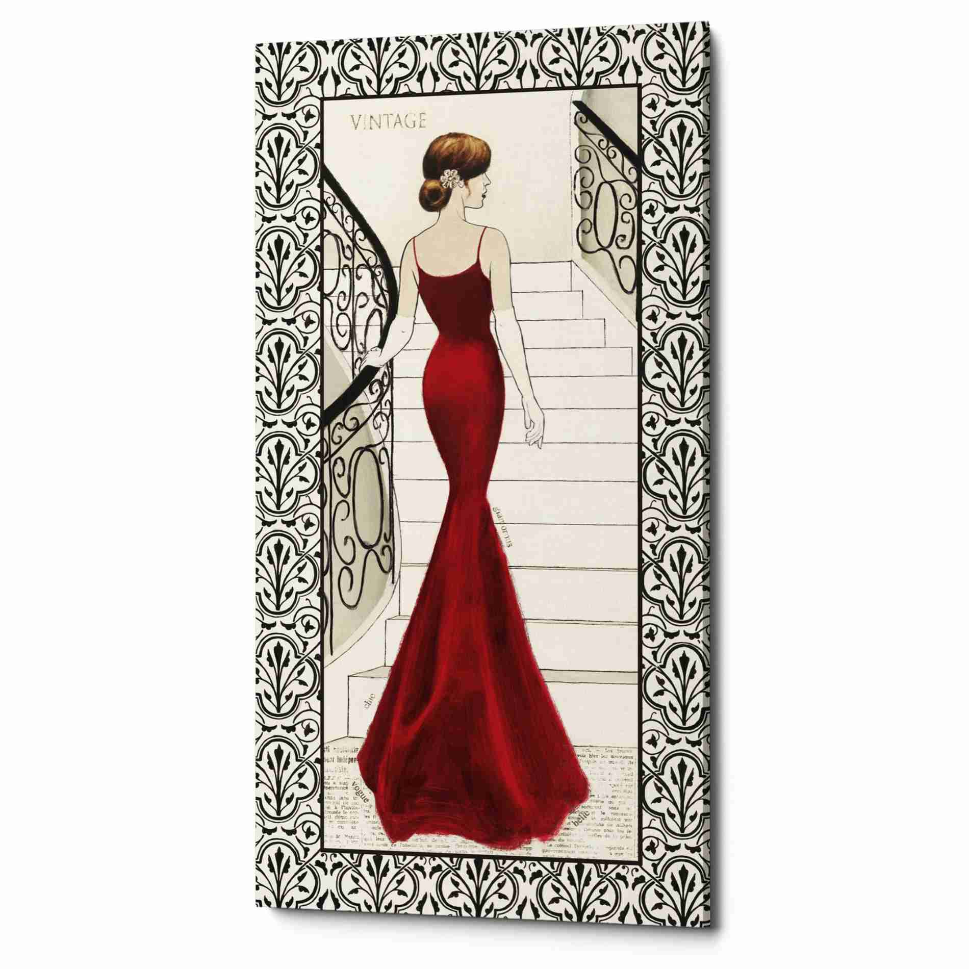 'La Belle Rouge with Floral Cartouche Border' by Emily Adams, Canvas Wall Art 'La Belle Rouge with Floral Cartouche Border' by Emily Adams, Canvas Wall Art
