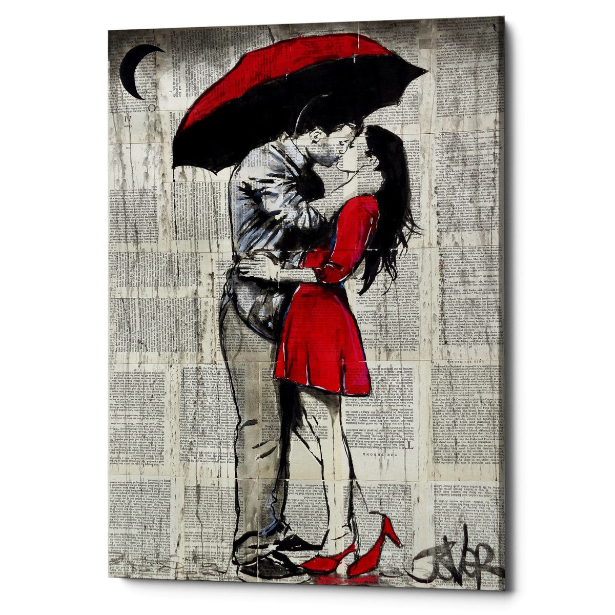 Epic Graffiti &quot;Red Rainy Love&quot; by Loui Jover, Giclee Canvas Wall Art