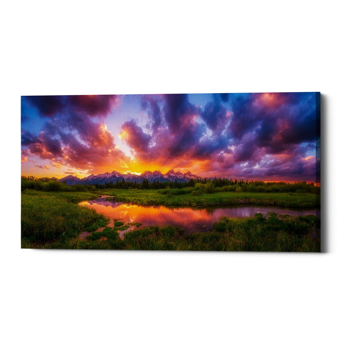 Epic Graffiti &quot;Grand Sunset in the Tetons&quot; by Darren White, Giclee Canvas Wall Art