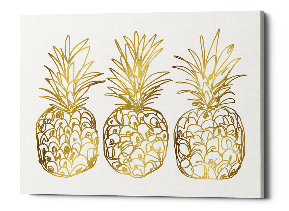Epic Graffiti &quot;Three Golden Pineapples&quot; by Linda Woods, Giclee Canvas Wall Art